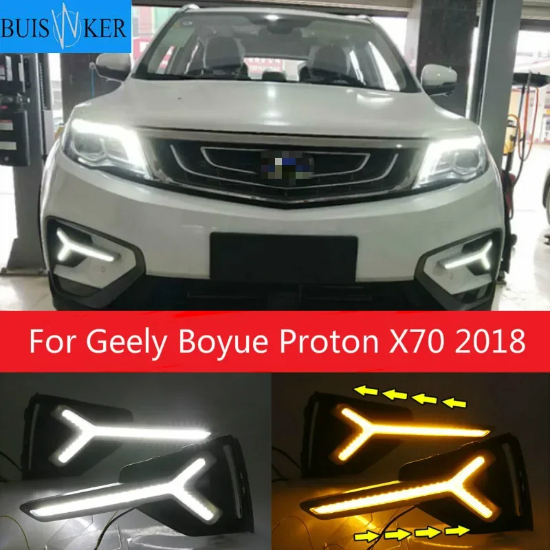 2Pcs For Geely Boyue Proton X70 2018 Car LED Daytime Running Light Fog Lamp Frame Fog Light