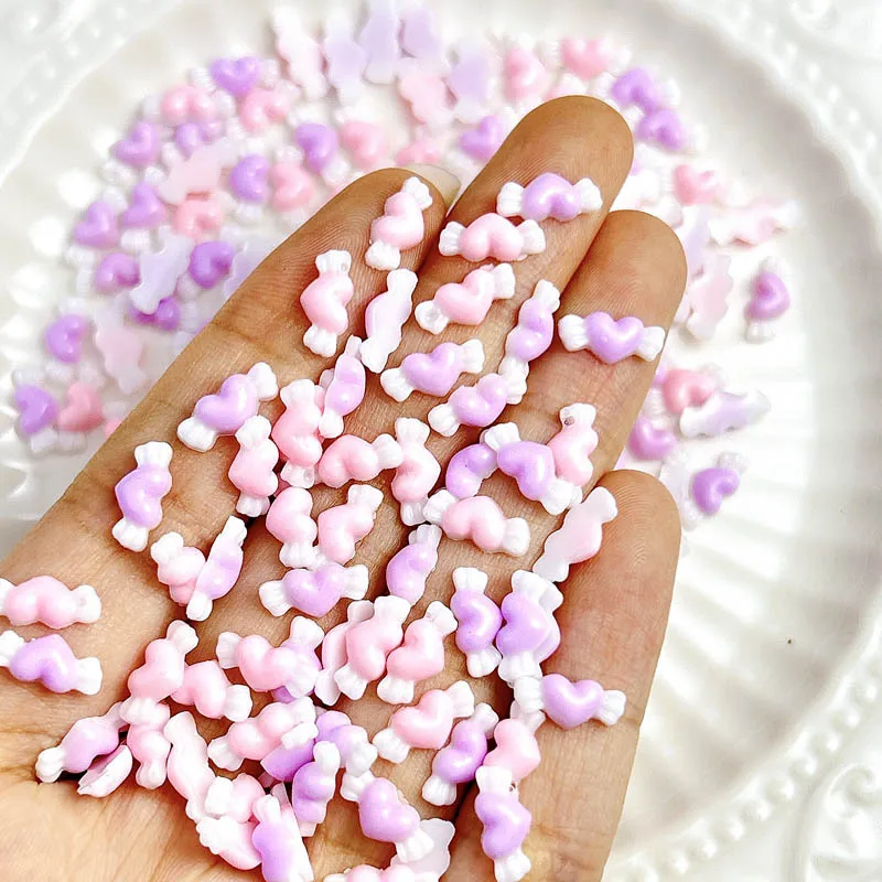 Mini dijes de uñas de ala de corazón, decoración de corazón de resina plana, Rosa luminoso, púrpura, bricolaje, accesorios de diseño artístico, 30 piezas