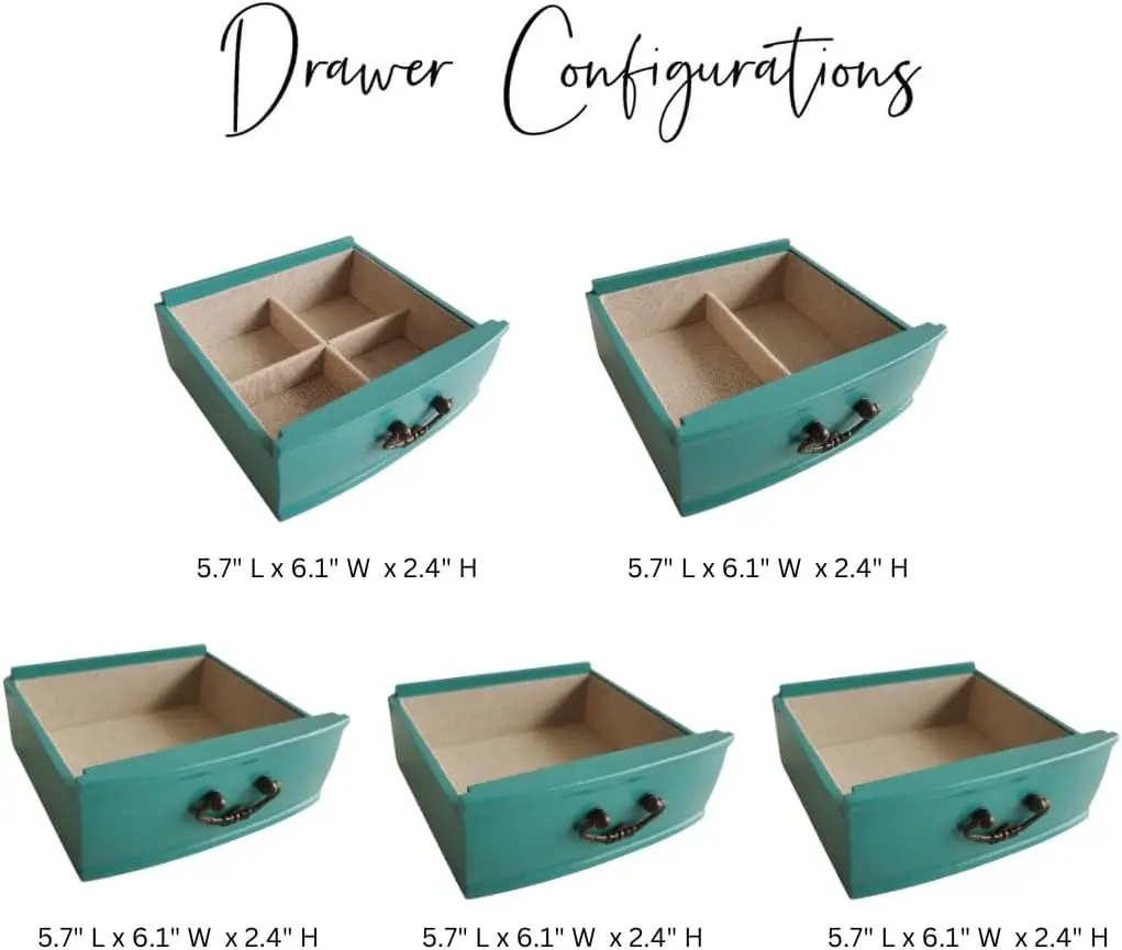 Turquoise Glass Jewelry Organizer Box with Mirror, Drawers & Necklace Hooks for Storage