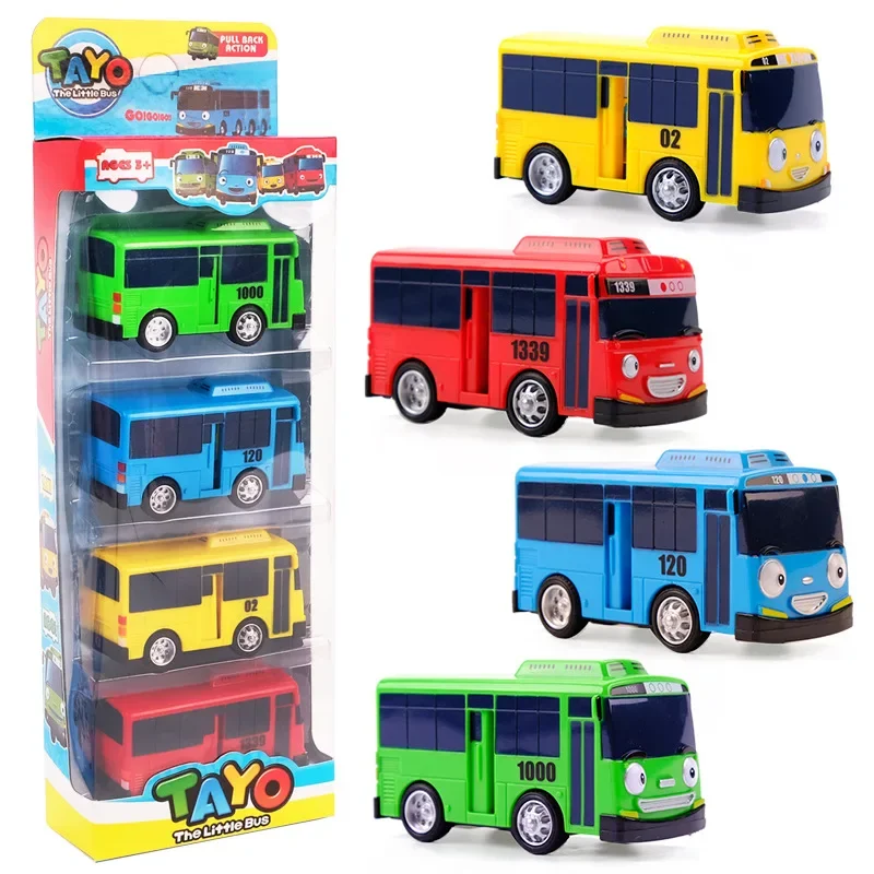 The Tayos Little Bus Pull Back Cartoon Bus Parking Lot Toys Childrens Matching Track Minibus Alloy Car Collection Of Tayo Scene