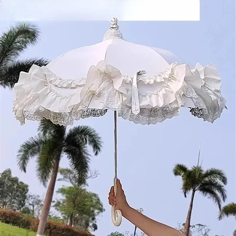 

High quality French pagoda lace color glue sunscreen lady umbrella high value flower wedding photography umbrella girl