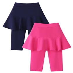 Girls Knee-Length Leggings with Skirt 2 Pack Summer Stretchy Athletic Pants for Girl 4-10 Years