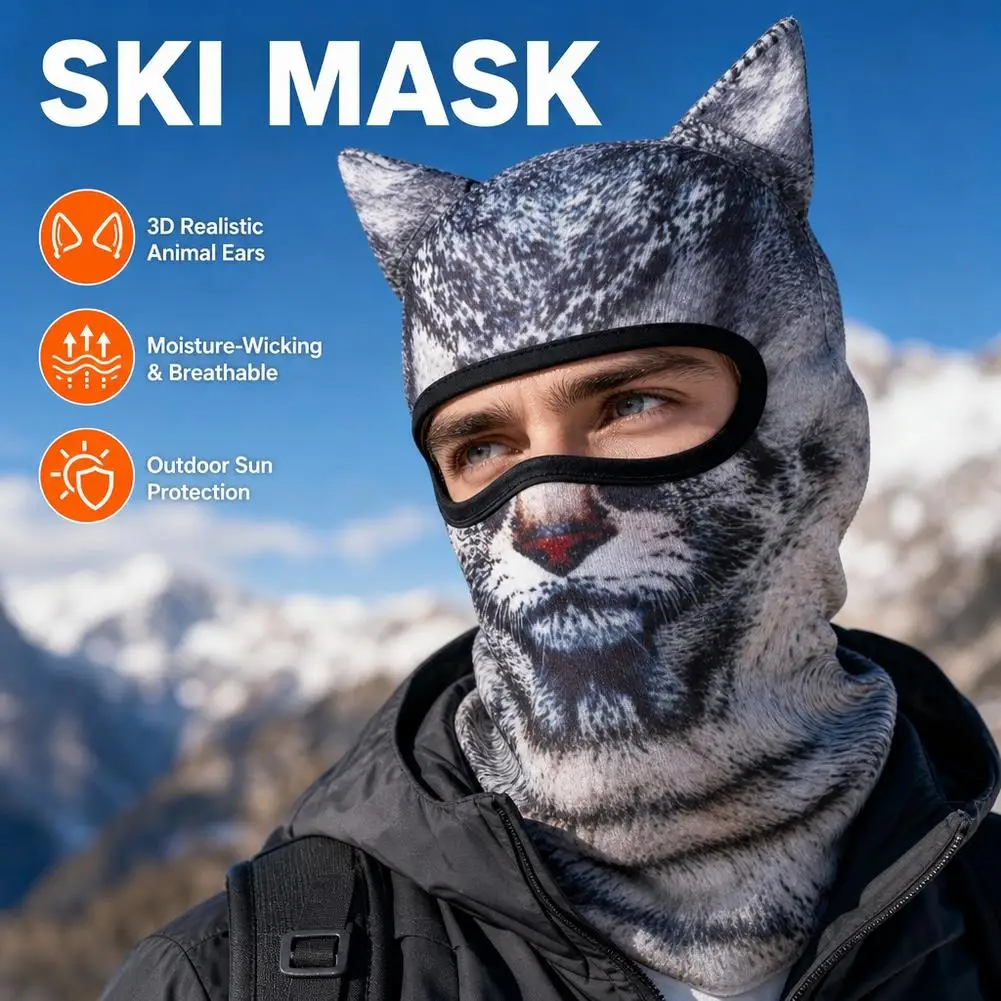 Funny 3D Cat Print Balaclava Hat Breathable Lightweight Full Face Cover Mask for Ski Motorcycle Cycling Outdoor Activities