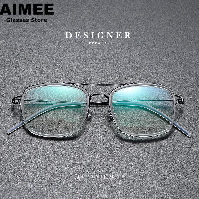 Denmark Brand Screwless Titanium Square Glasses Frame Men Women Ultralight Double Beam Optical Eyeglasses Myopia Blue Light Lens