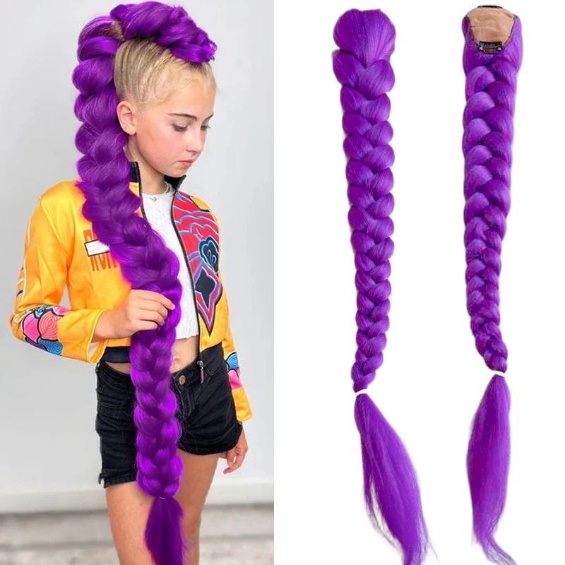 

Синтетические плетеные фиолетовые волосы, хвост, костюм Руми, прическа, длинный хвост 26 дюймов с заколками для детей, девочек, детский подарок