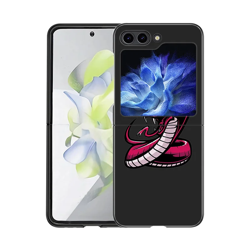 Hard Phone Cases For Samsung Z Flip 6 5 4 3 Galaxy Flip6 5G Flip5 Flip4 Flip3 Fashion Snake Cobra Python PC Black Matte Cover