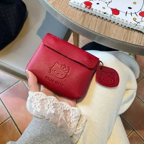 Kawaii Hello Kitty Card Holder Anime Girl Cute Red Leather Coin Purse Document Holder Magnetic Snap Fashion Festival Gift New