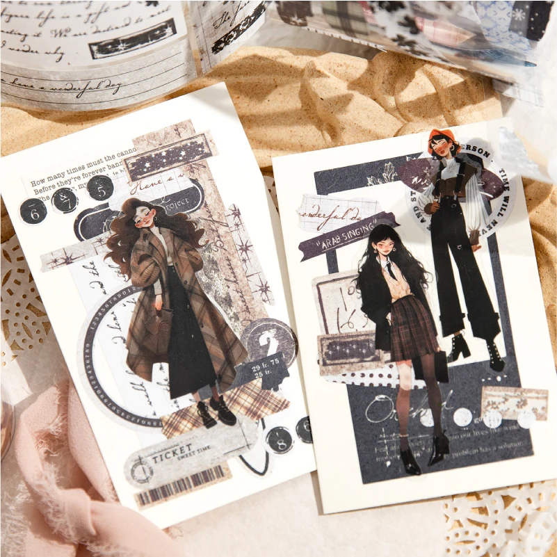 Journal GO 7.5x200cm Girl\'s Narration Poems Vintage Text Label Tape Sticker Creative DIY Journal Collage Scrapbooking Material