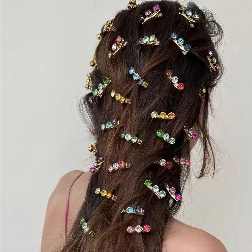 5 PCS Bohemia Crystal Colorful Stone Hair Clips Barrettes Hair Jewelry for Women Shiny Rhinestone Bridal Hair Pins Headwear Gift