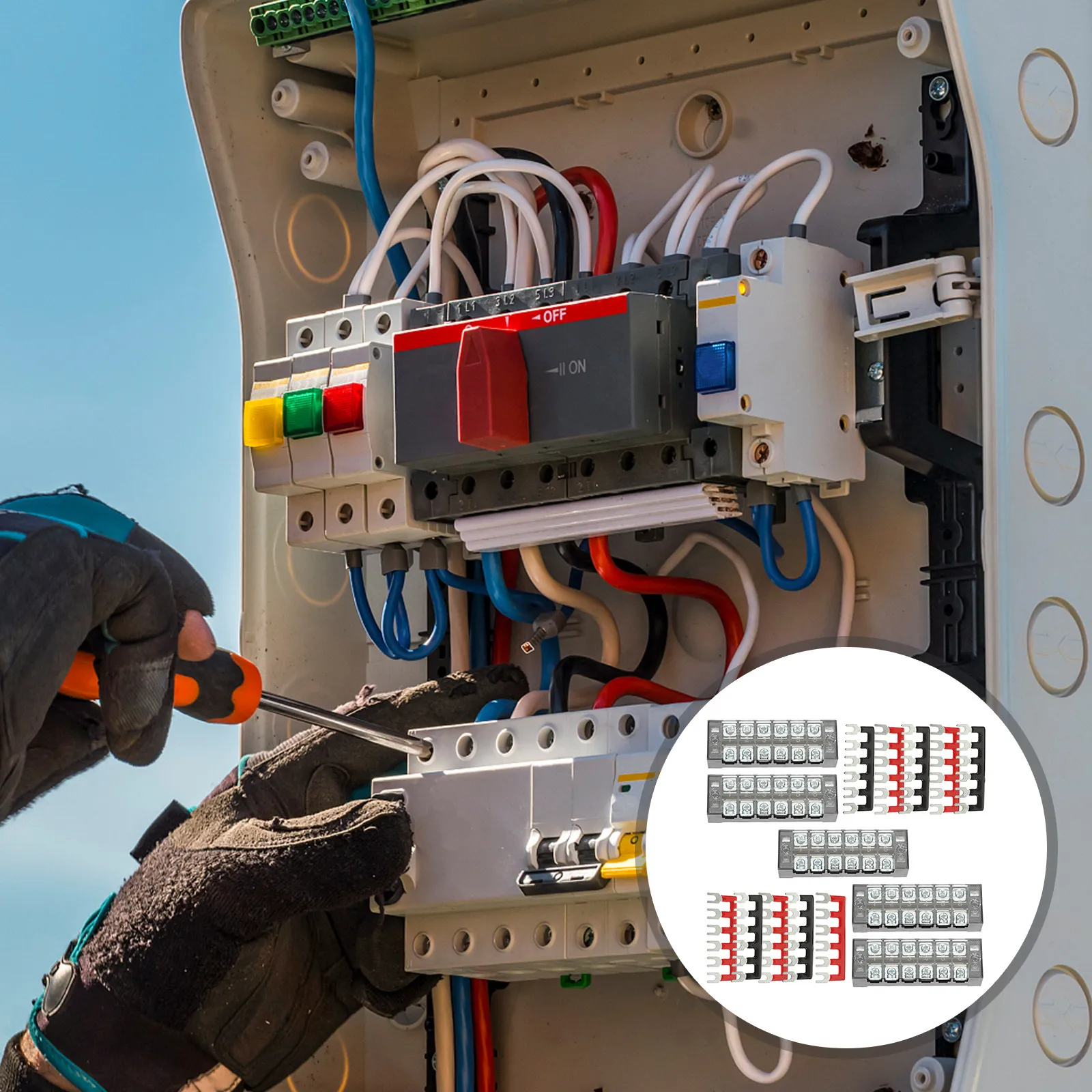 

1Set Terminal Block Power Connector 25A Distribution Block Pre-Insulated Screw Terminal Strip for Wiring Maintenance and