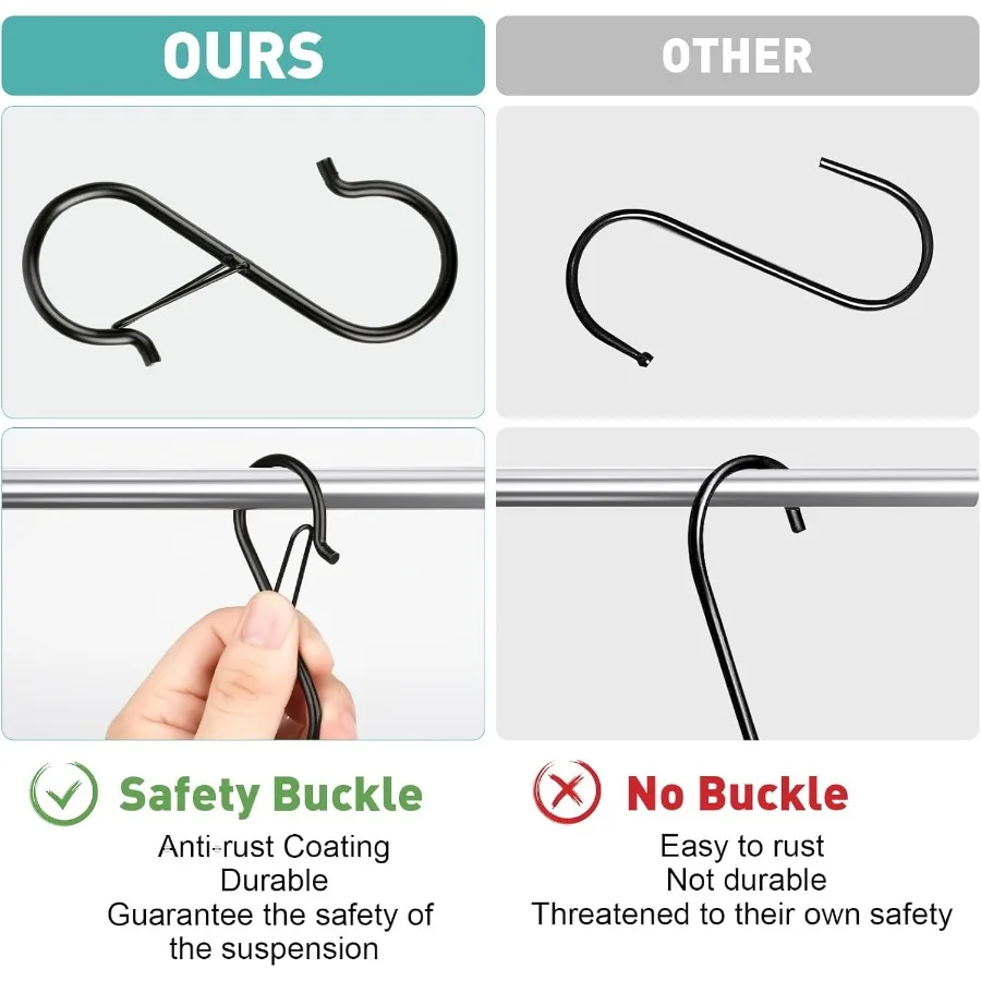 20 قطعة خطافات S للتعليق شديدة التحمل 3.5ih خطاف معدني عالي التحمل مع مشبك أمان مناسب لقضبان 0.5 ih خطاف S للتعليق