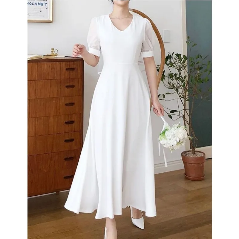 V-neck Simple Wedding Dresses Elegant Ankle-length A Line Bridal Dress With Short Sleeve New Formal Evening Dress Customized