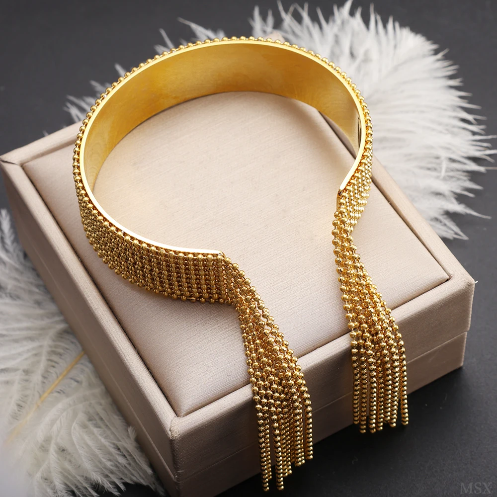 

Tassel Cuff Bangle Exotic Ethnic Bohemian Gold Color Tassel Charm Bracelet Stylish Heavy Handmade Woven High Quality Jewelry