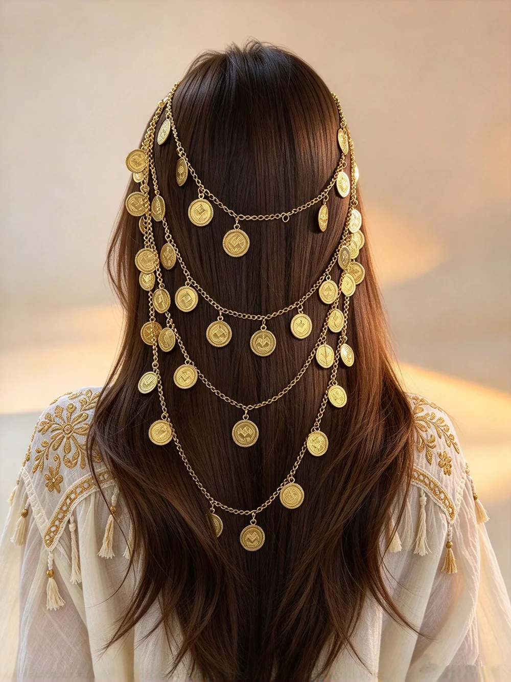 Gold Plated Metal Headband, Multi-Layer Coin Tassel, Bohemian Vintage Style, Wedding Party Festival Hair Accessories