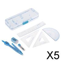 5X 7 Pcs Geometry Tool Set Triangle Ruler Protractor Math Drawing Set