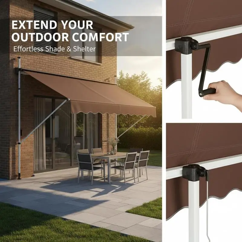 Auvents télescopiques rétractables, auvent imperméable résistant aux UV, auvent pare-soleil avec manivelle, 2 tailles, marron