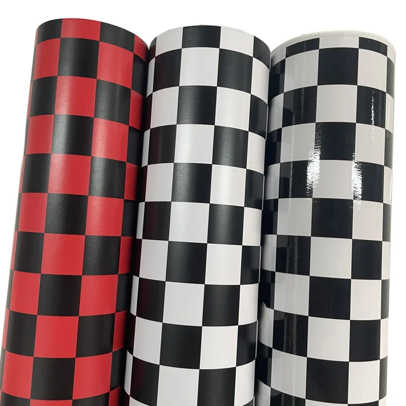 Premium-Vinylfolie mit karierter Flagge, selbstklebender Aufkleber, Aufkleber für Schlafzimmer, Schrank, Skateboard, Autoverpackung, Folie, abnehmbar