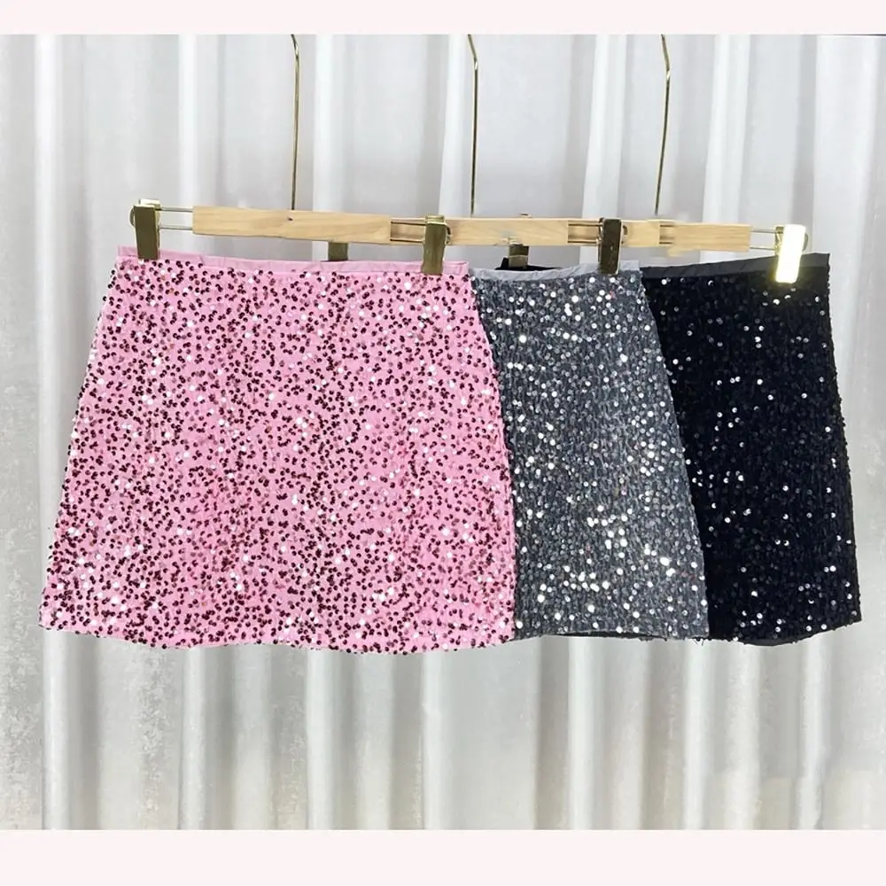 

Sparkly Sequin Skirt Classic High Waist Slimming Fstival Skirt Night Out Party A-line Bodycon Mini Skirts 2024