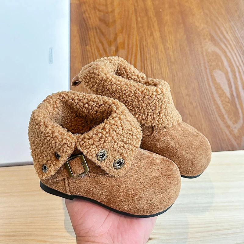 Girls Thick Sole Snow Boots 2026 Winter New Fleece Lined Short Boots Ultra Soft Warmth Slimming Cotton Boots