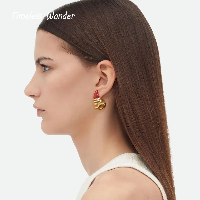 Timeless Wonder Fancy Enamel Geo  Stud Earrings for Women Designer Jewelry Runway Goth Trendy Rare Gift Sweet Luxury Neat 5188