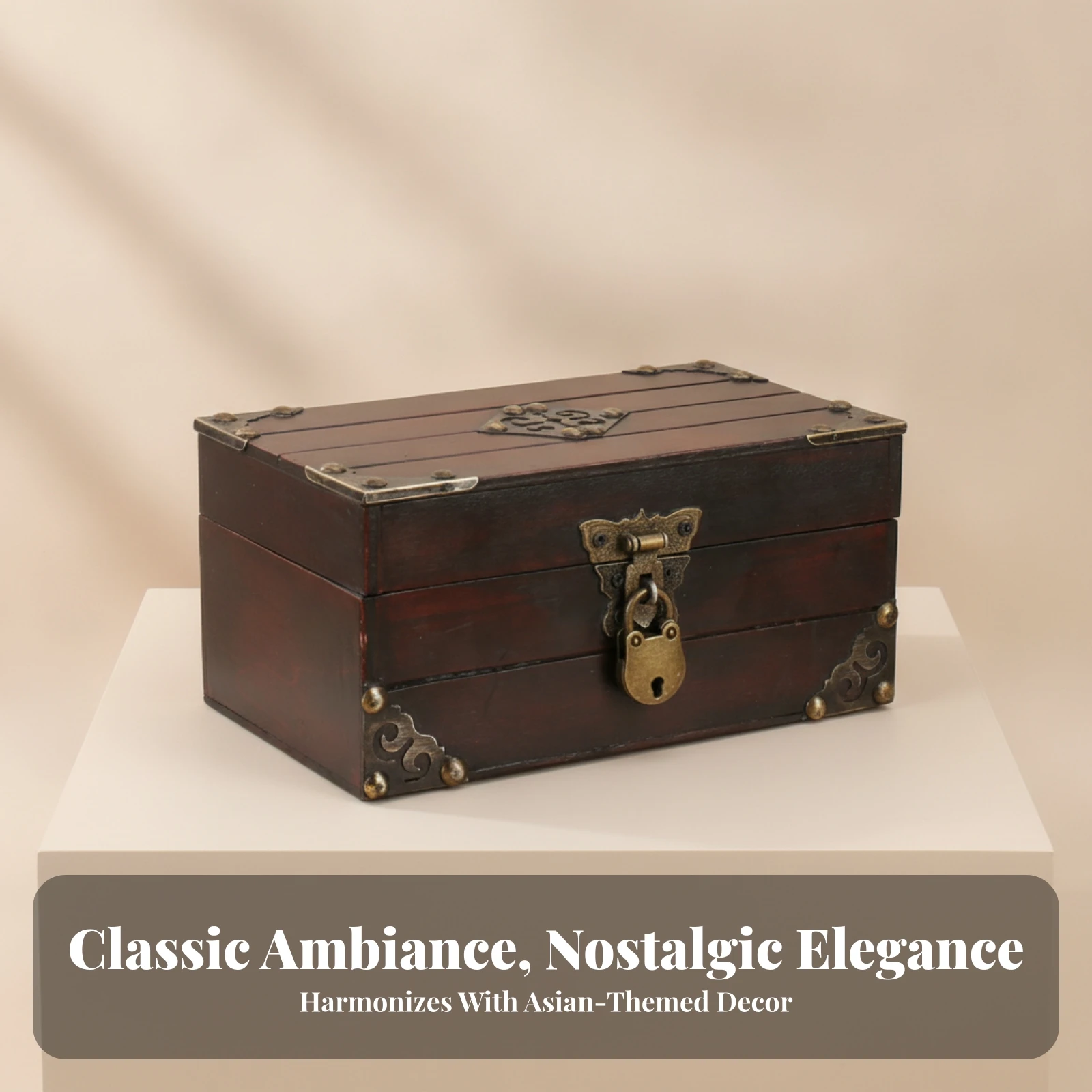 Wooden Jewelry Box Metal Latch Lockable Wooden Chest Pirate Treasure Box Rectangular Room Decoration Decorative view 3