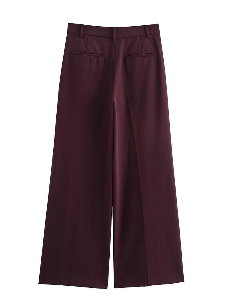 Willshela Women Fashion Wine Red Pleated Front Zipper Wide Leg Pants Vintage High Waist Full Length Female Chic Lady Trousers