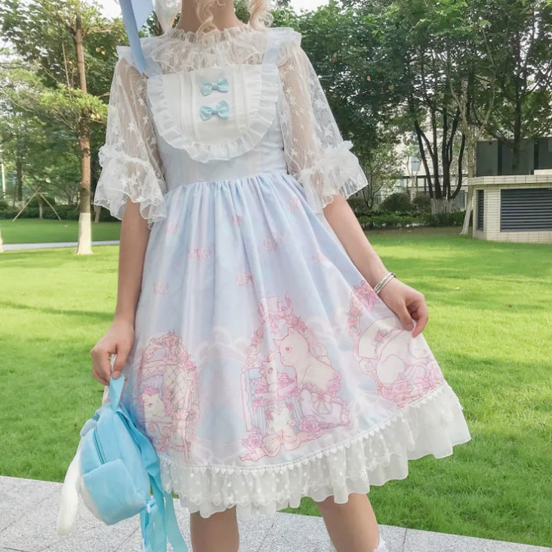 Sute Cartoon Bunny Lolita Style Dress Women Japanese Fashion Ruffles Sleeveless Cute Bow Lace Dresse Girl Gothic Y2k Party Dress