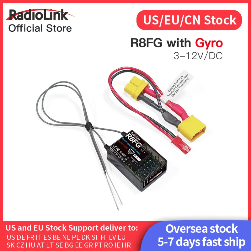 Radiolink R8FG 8 Channle 2.4G Gyro RC Receiver Voltage Return 600 Meters Long Range RX for Car Boat RC8X RC6GS RC4GS T8S T8FB