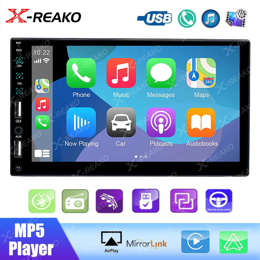 

7'' Universal Car Multimedia Player Stereo Radio Touch Screen Carplay with Bluetooth FM Support USB Reversing Rear View Function