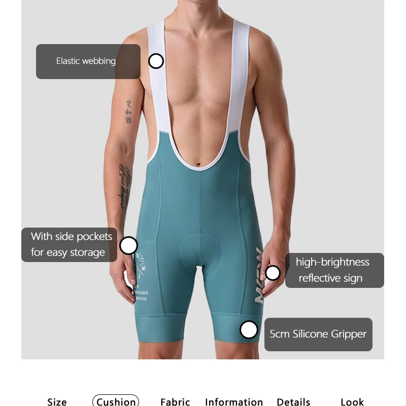 MKEW 2026 Herren-Latzhose Race Fit Schnelltrocknend und Atmungsaktives Gewebe mit Hochdichter Polsterung für Lange Fahrten – Detail 4