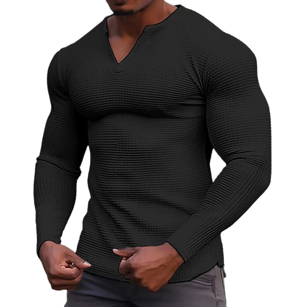 V Neck Men Shirts Long Sleeve Muscle Office Outdoor Plus Size Pullover Slim Soft Beach Sport Breathable Fashion