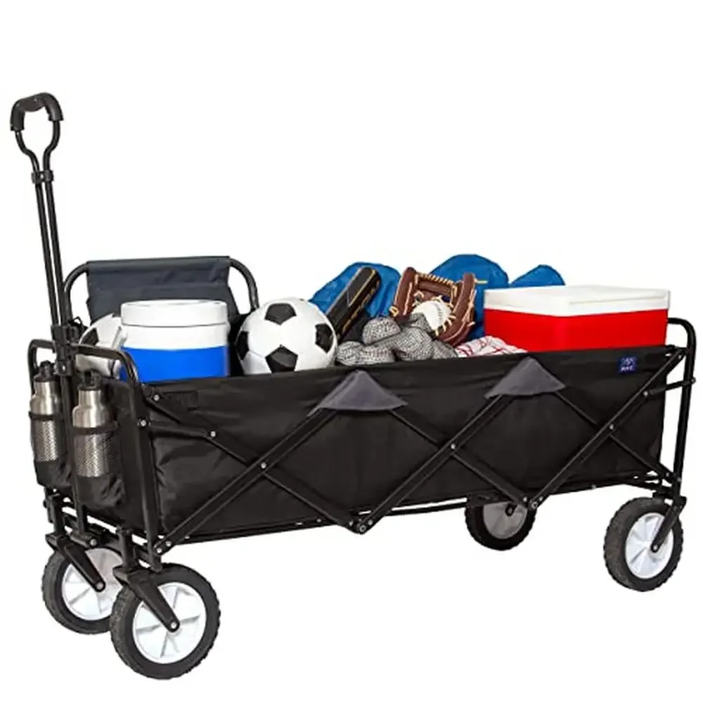 Roomy Interior Large Capacity Steel Frame Wagon Bag Storage Adjustable Handle Locking Wheels Black 150 LBs 52.75