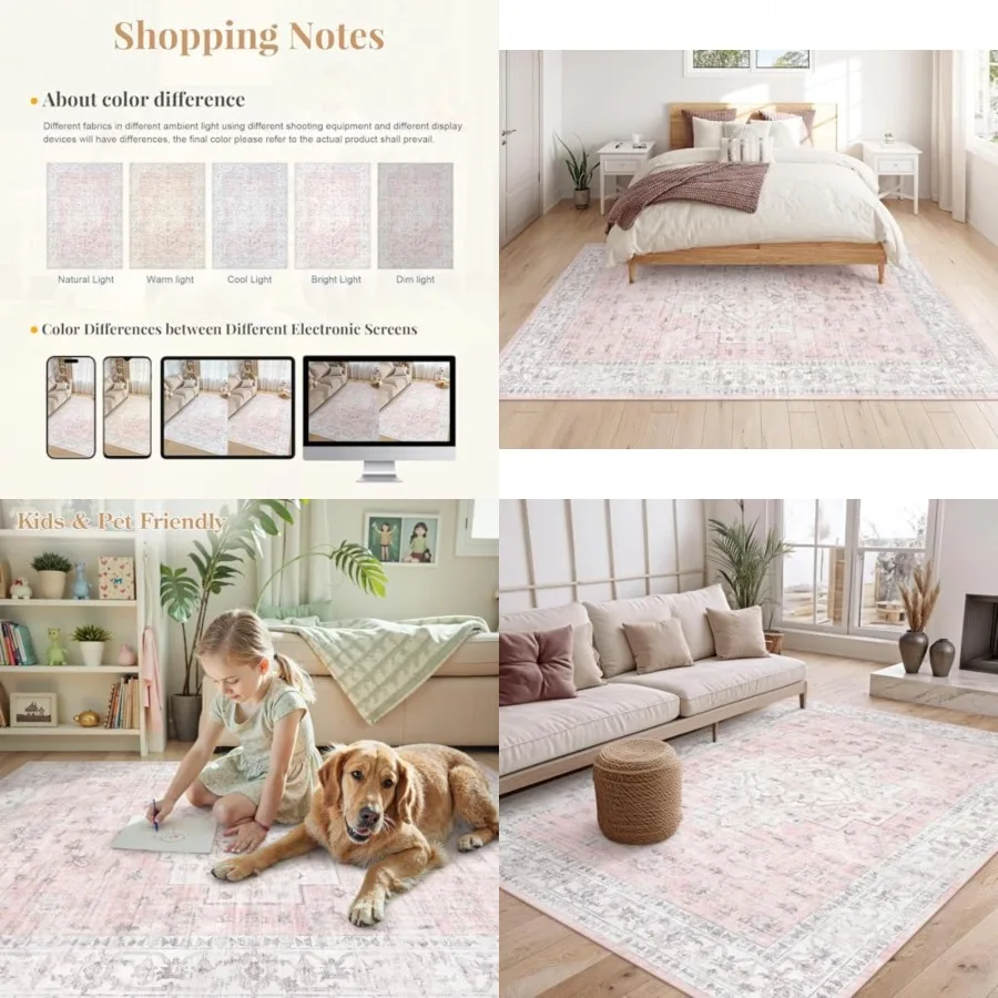 

5x7 Area Rug for Bedroom Girls, Boho Washable Rugs for Living Room Nursery, Non-Slip Indoor Soft Carpet Low-Pile Farmhouse Carp