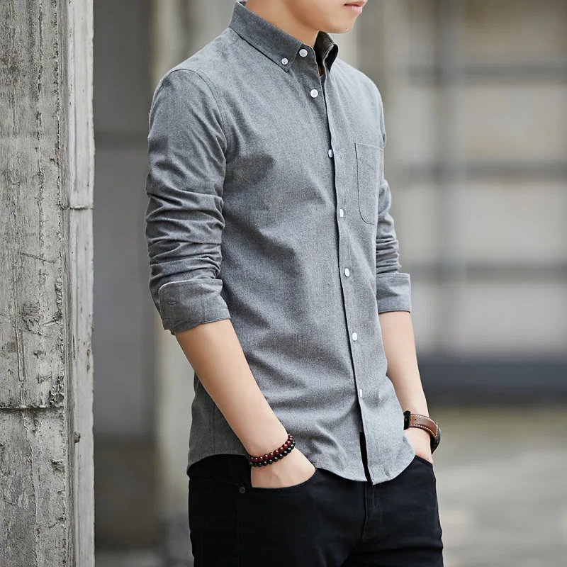 Men's spring and summer Oxford shirt men's high-end Korean style men's slim shirt light business simple and elegant