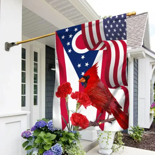 Ohio State Cardinal and Scarlet Carnation Flower Flag Garden Flag - House Flag