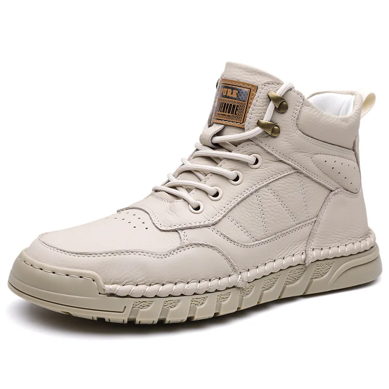

Autumn Winter New High Top Leather Boots for Men Fashion Casual Lace Sports Shoes Male Keep Warm New Designer Ankle Boots Man