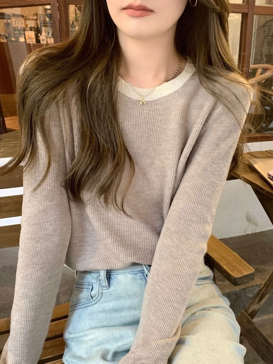 

Women's Long Sve Knitted Top Thin Base Layer irt Inner Wear Outer Wear Spring Autumn New Sle Color Blo Sweater