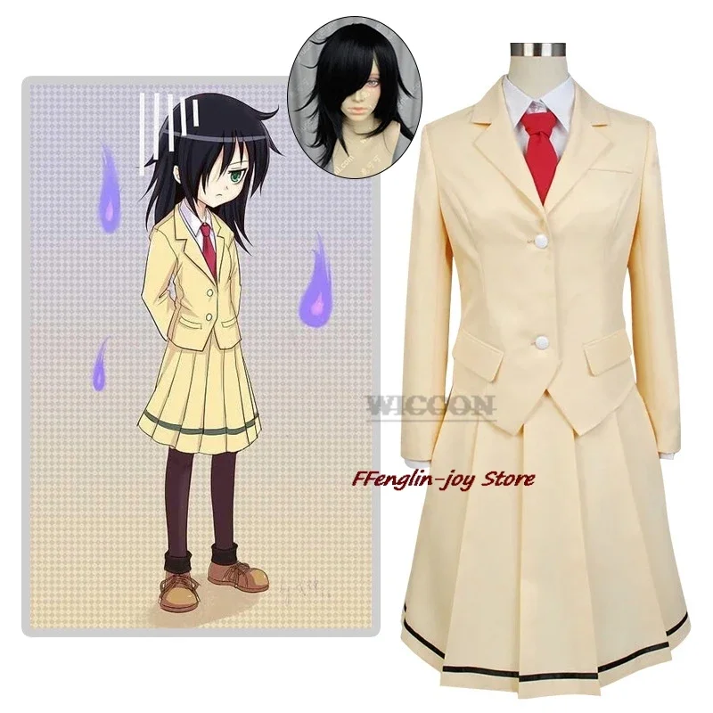 Anime WataMote Tomoko Kuroki cosplay costume women girls lovely yellow JK skirt uniform outfits Halloween suit wig whereby