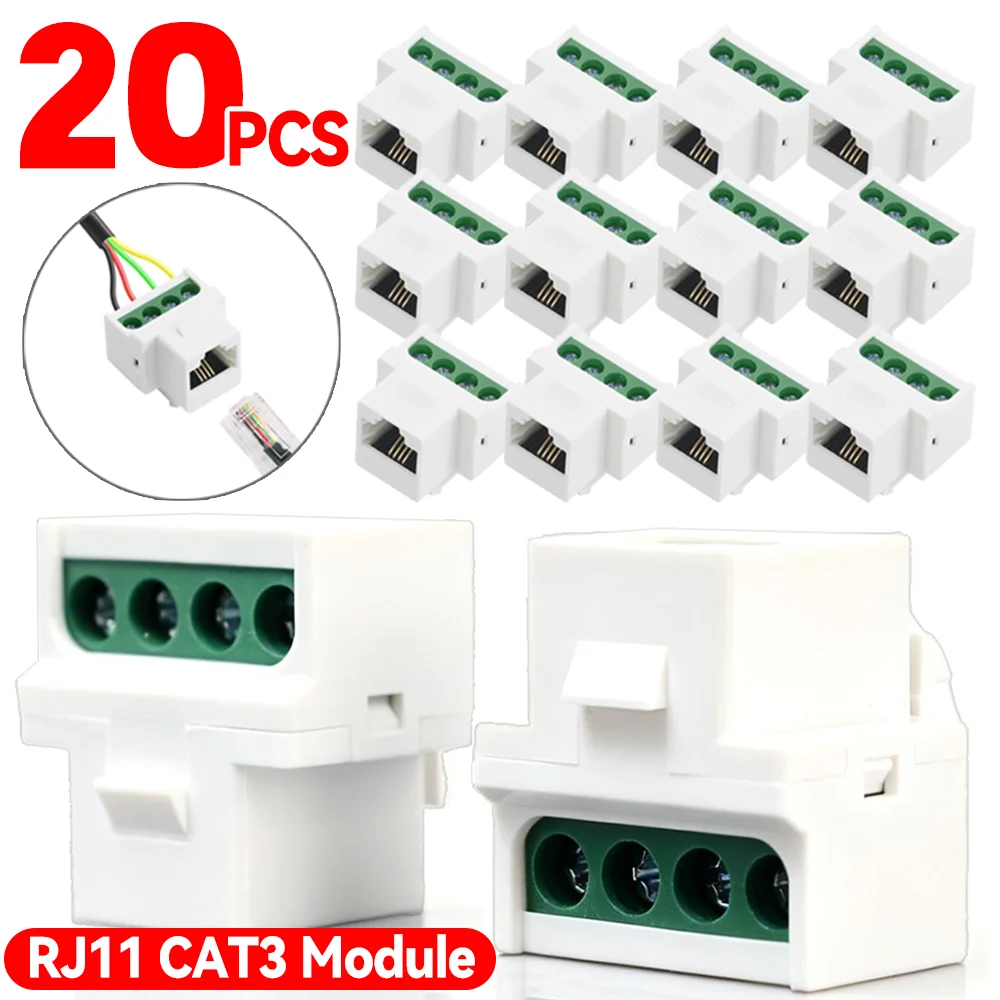 1-20pcs RJ11 CAT3 Voice 4core Keystone Module Telephone Phone Jack Slot Plug Connector Insert for Telecom Wall Panel Faceplate