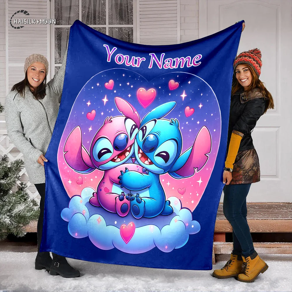 Personalized Custom Name Blanket Disney Stitch Printed Blanket for Sofa Bed Cover Blanket Suitable for Birthday Christmas Gifts