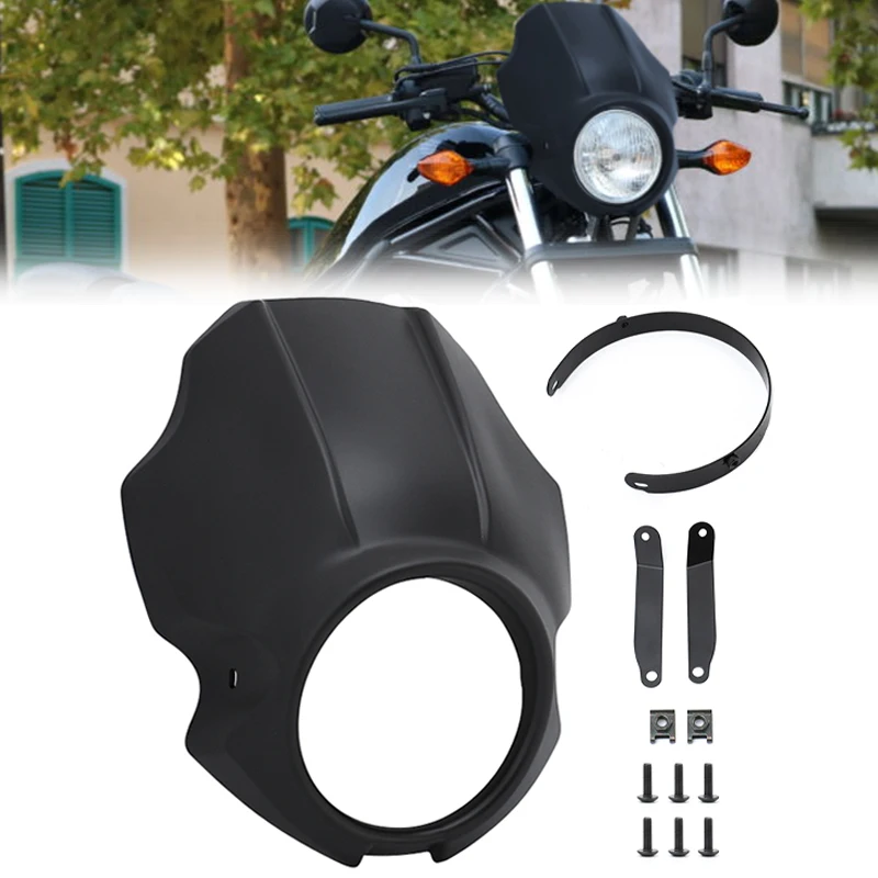 

Motorcycle Accessories Headlight Fairing Cover Head Lamp Front Matte Black For Honda Rebel CMX 300 500 2017-2022