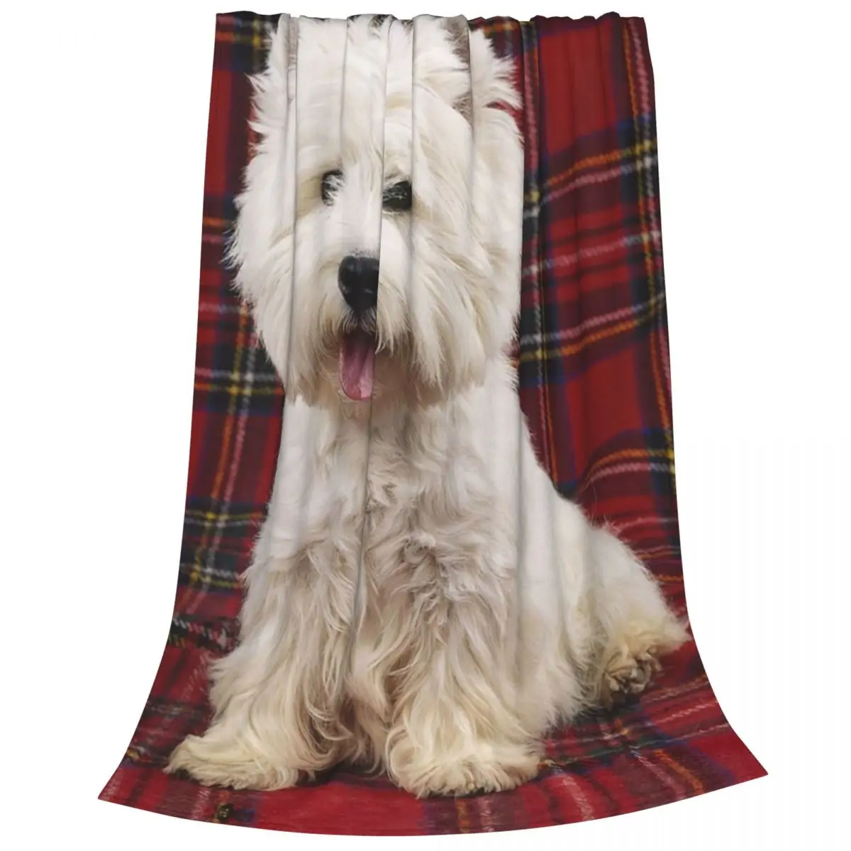 West Highland White Terrier On A Scotch Plaid Blanket Fleece Breathable Sofa Throw Blankets For Home Travel Throws Bedspread