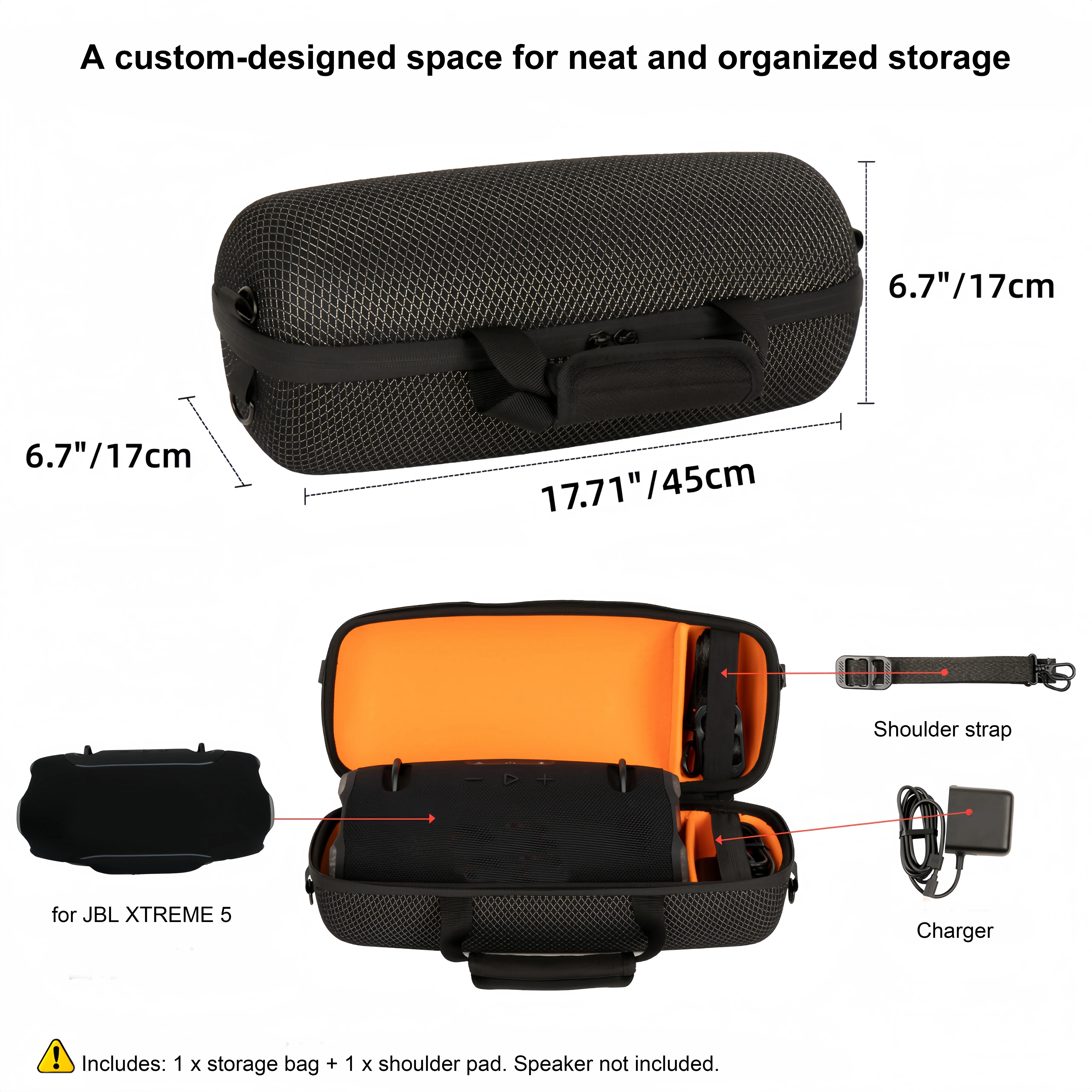 

For JBL XTREME 5 Carrying Case Hard EVA Shockproof Waterproof Portable Bag with Shoulder Pad for Outdoor Travel