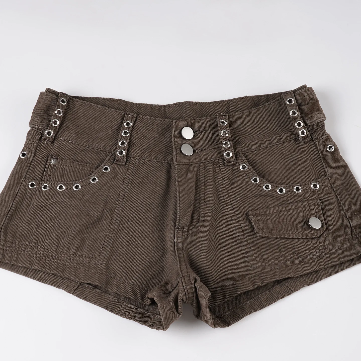 

Brown Low-rise Y2k Denim Shorts Women Spice Girl Corns Pocket Overalls Summer New Hot Pants