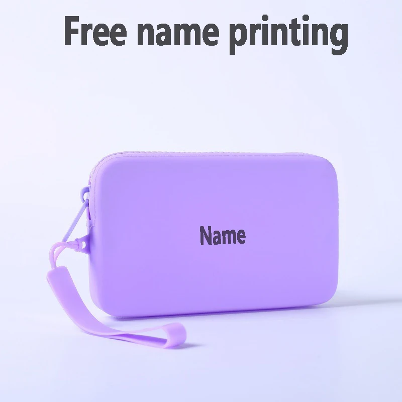 Rectangular silicone storage bag with free name printing, convenient makeup change, zipper storage bag, personalized customizati