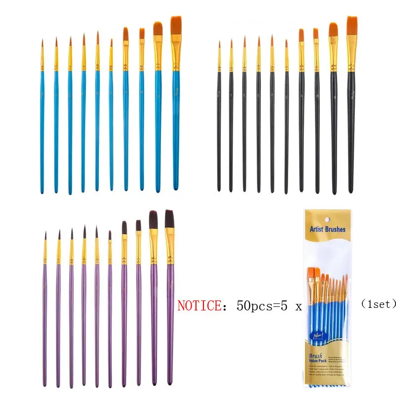 50Pcs Detail Paint Brush Set Professional Synthetic Short Handle Brush Art Brush Supplies Watercolor Oil Paint Brush Set