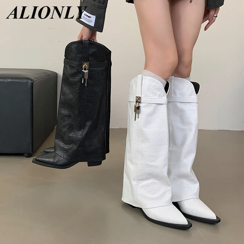 

Alionly/2026, новые зимние женские сапоги до колена из мягкой кожи, удобная женская обувь на квадратном каблуке, Botas Largas Mujer