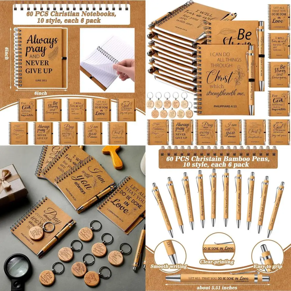 

Bulk Christian Gifts: 180pcs Bible Journals, Pens & Keychains for Men, Women, Christmas, Thanksgiving, Church