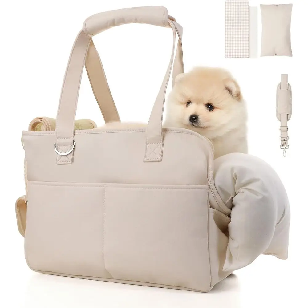 

Dog Carrier for Small Dogs & Puppies, Soft Cotton Side, Washable Breathable Carrier for Outdoor Travel, Up to 15 Lbs (Large Beig