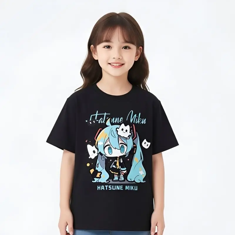 Short-sleeved T-shirt Collaboration Item with Miku from the Future. MIKU's Casual Clothing for Boys Girls, Suitable for Students